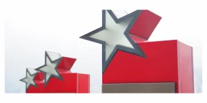Trophées en forme d’étoile sur des socles rouges
